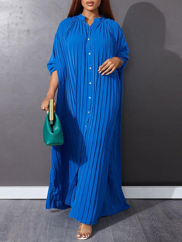 Classic Pleated Shirt Maxi Dress