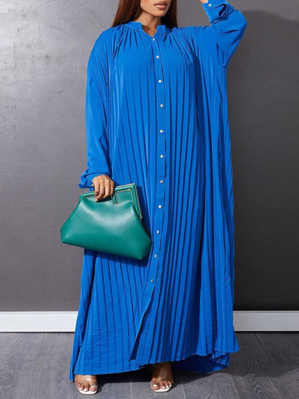 Classic Pleated Shirt Maxi Dress