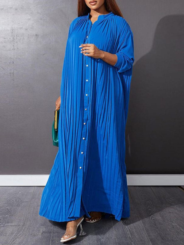 Classic Pleated Shirt Maxi Dress