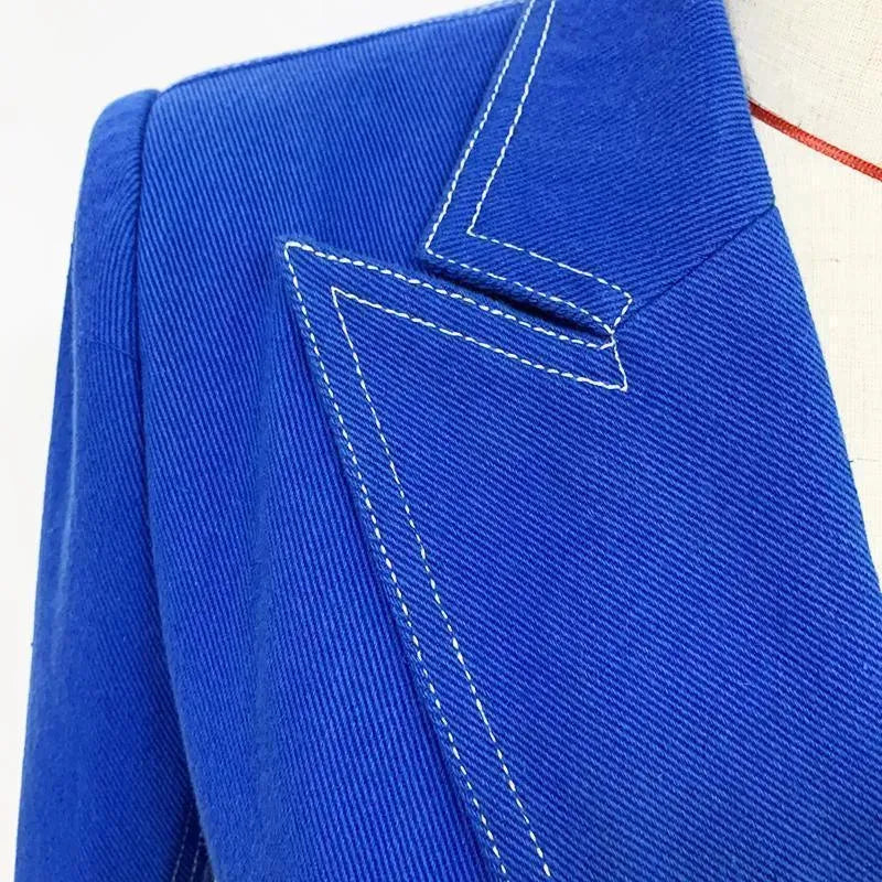 Double Breasted Denim Blazer Women - Casual - Plain-Solid