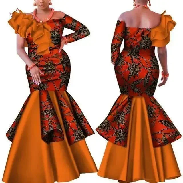 Elegant African Print Asymmetric Evening Gown