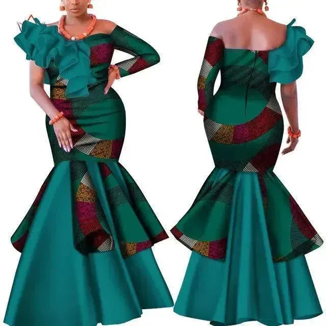 Elegant African Print Bardot Evening Gown