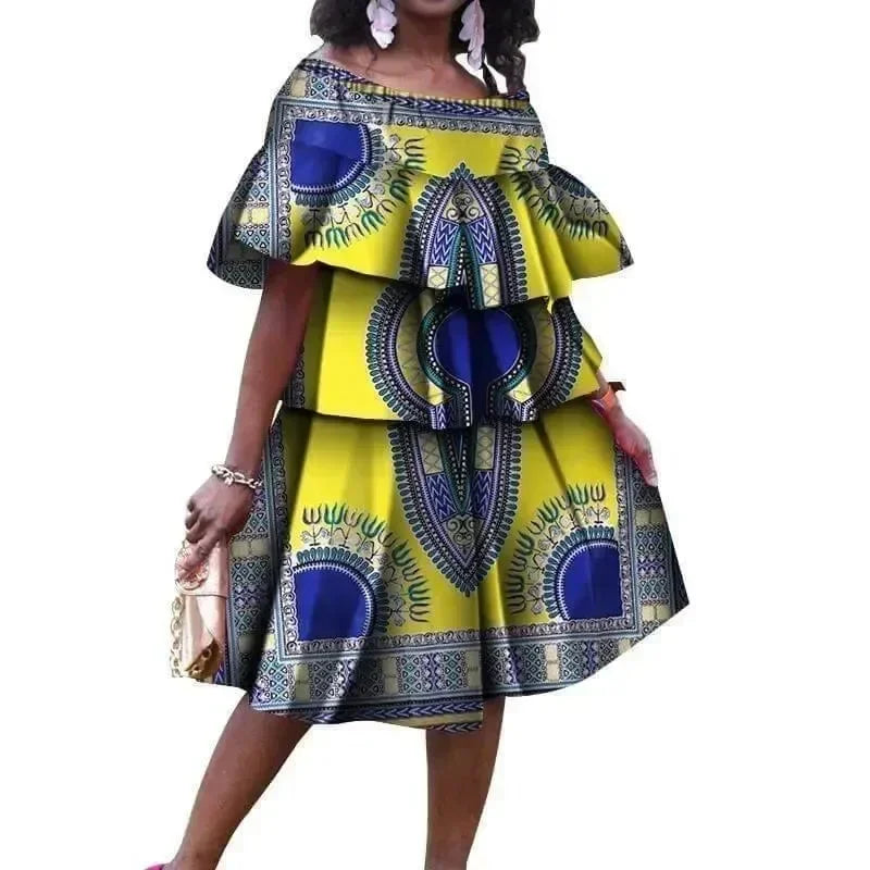 Elegant African Print Cotton Knee Dress