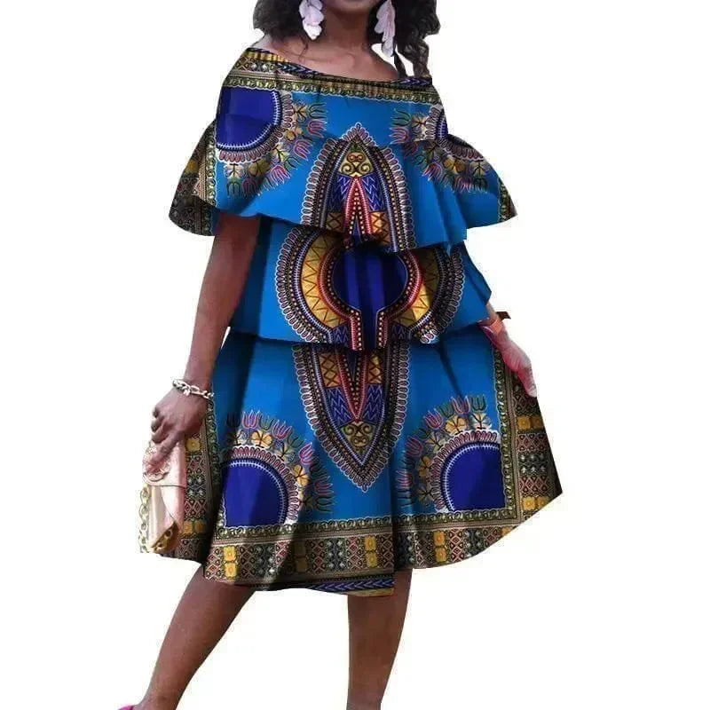 Elegant African Print Cotton Knee Dress