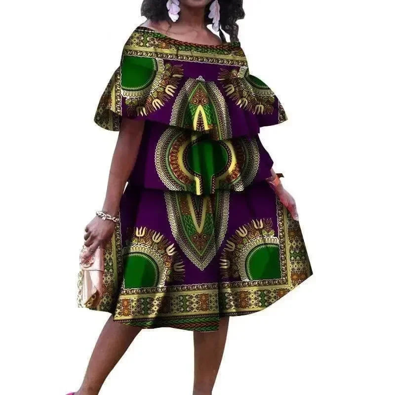 Elegant African Print Cotton Knee Dress