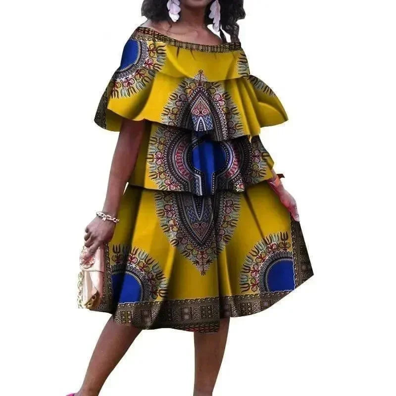Elegant African Print Cotton Knee Dress