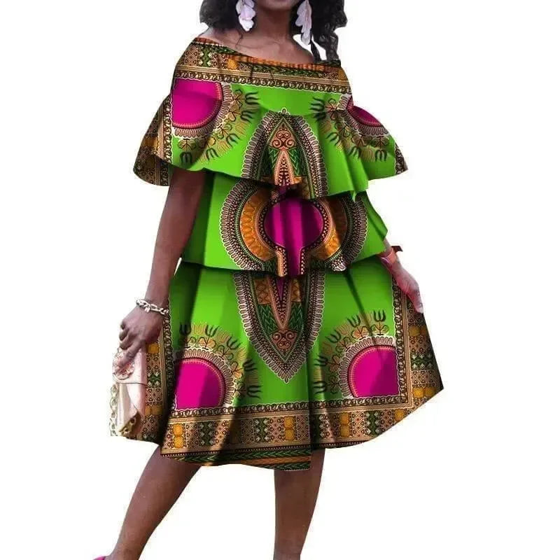 Elegant African Print Cotton Knee Dress
