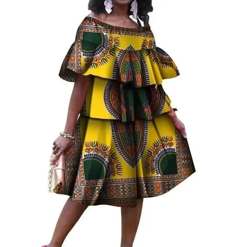Elegant African Print Cotton Knee Dress