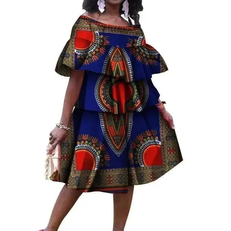 Elegant African Print Cotton Knee Dress