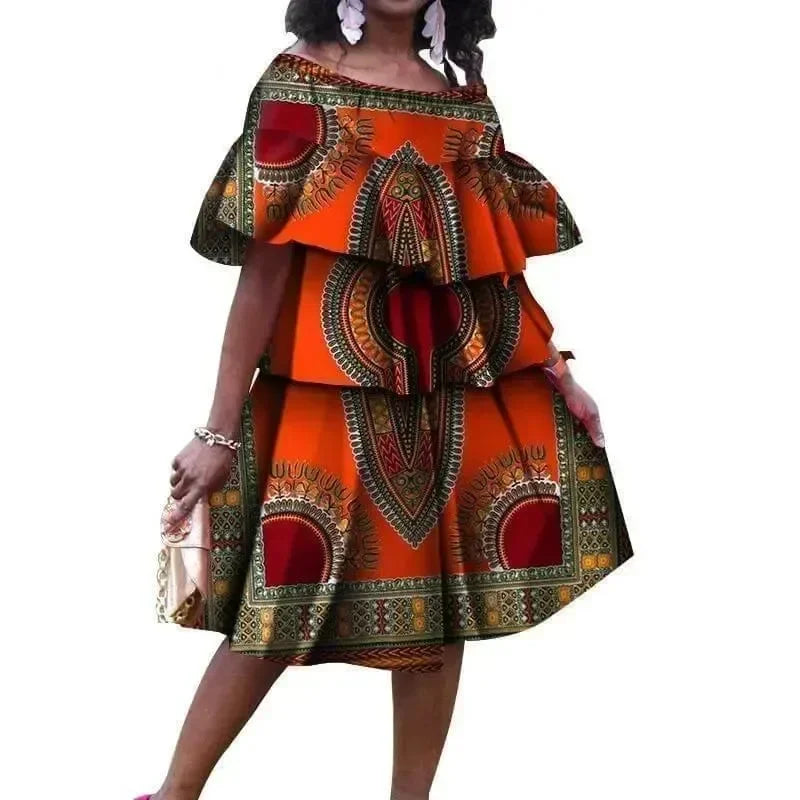 Elegant African Print Cotton Knee Dress