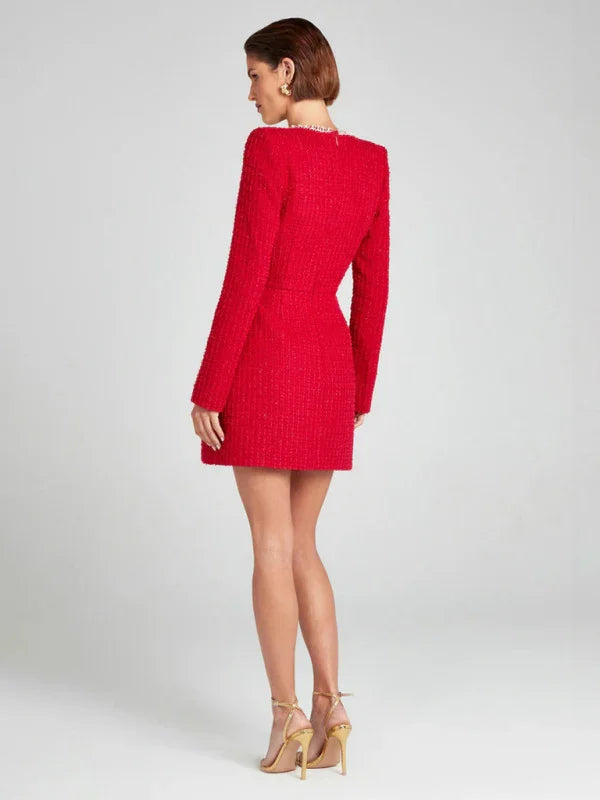 Elegant Beaded Square Neck Mini Dress