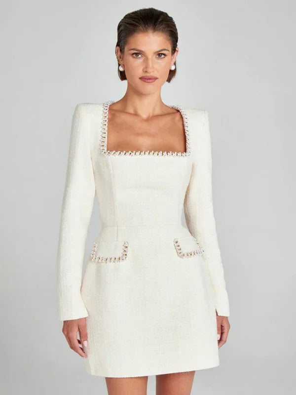 Elegant Beaded Square Neck Mini Dress