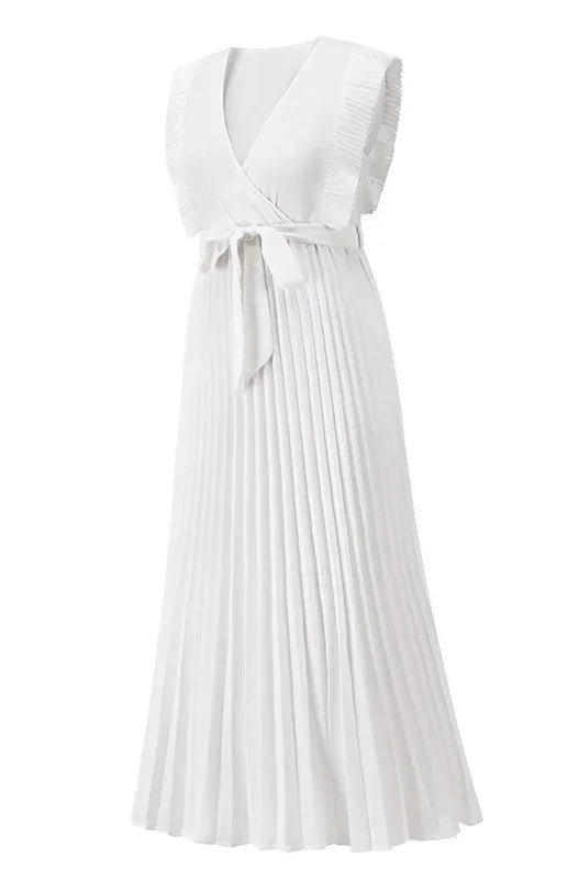 Elegant Black Chiffon Pleated Midi Dress