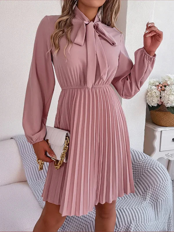 Elegant Burgundy Pleated Chiffon Midi Dress