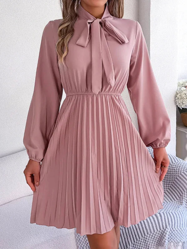 Elegant Burgundy Pleated Chiffon Midi Dress