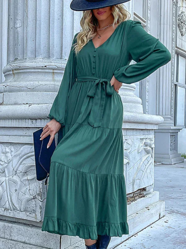 Elegant Chiffon Button Midi Dress