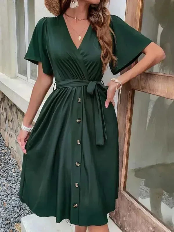 Elegant Cotton Button Front Midi Dress