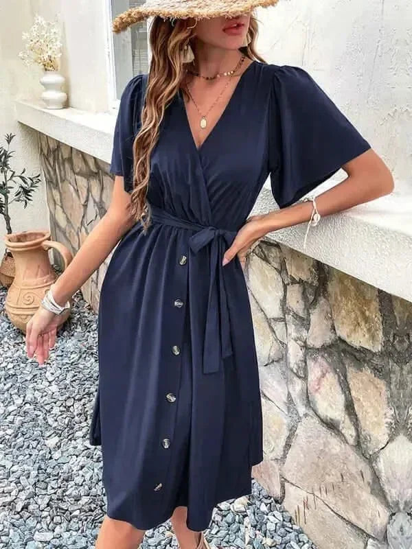 Elegant Cotton Button Front Midi Dress