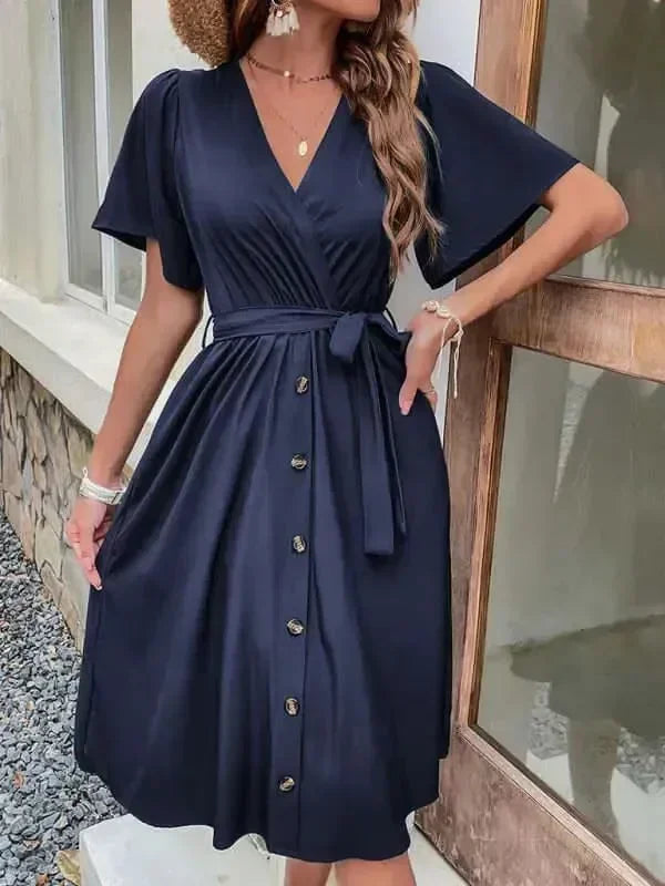 Elegant Cotton Button Front Midi Dress