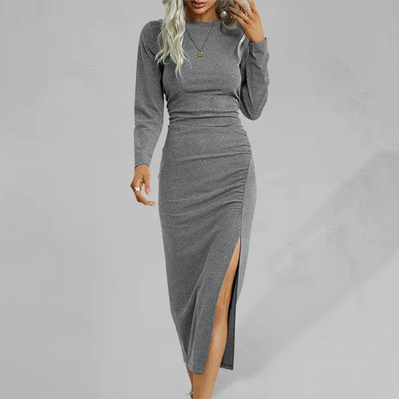 Elegant Gray Bodycon Midi Dress