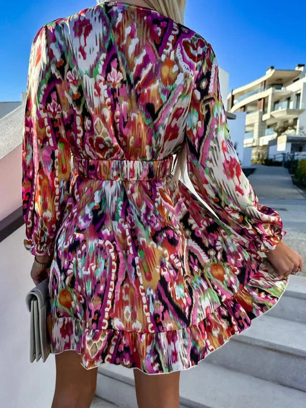 Elegant Multicolor Chiffon Wrap Mini Dress
