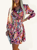 Elegant Multicolor Chiffon Wrap Mini Dress