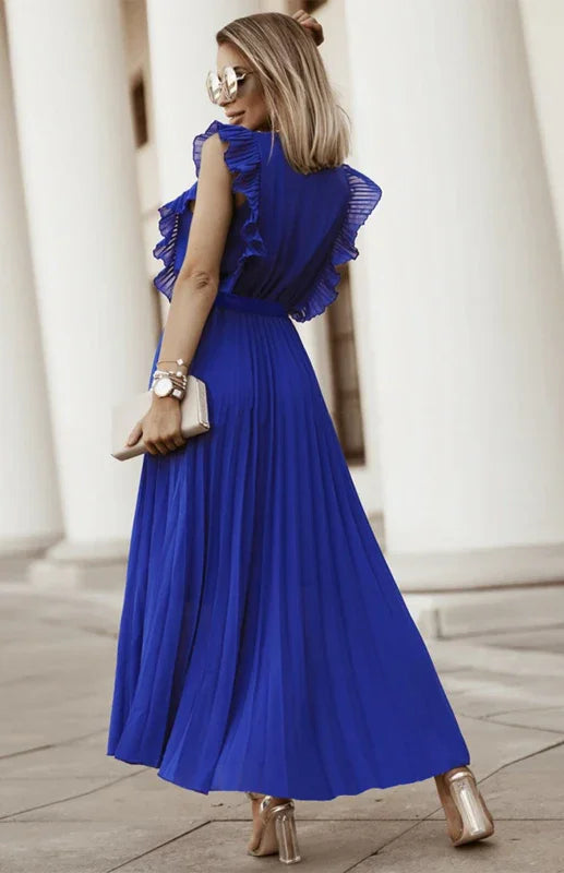 Elegant Pink Chiffon Wrap Midi Dress