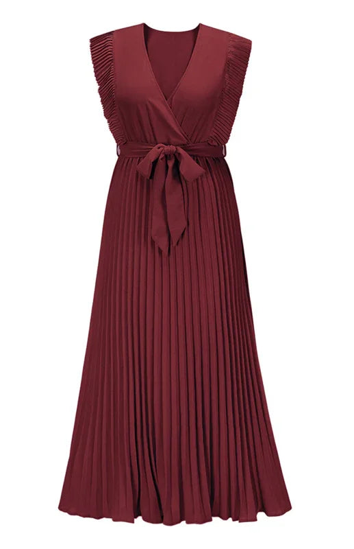 Elegant Pink Chiffon Wrap Midi Dress