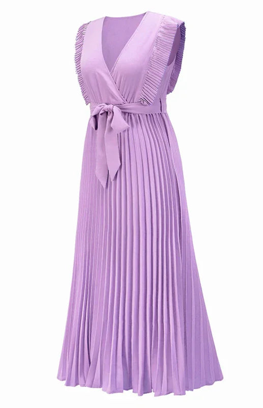 Elegant Pink Chiffon Wrap Midi Dress