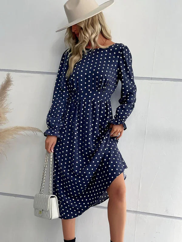 Elegant Polka Dot Chiffon Midi Dress