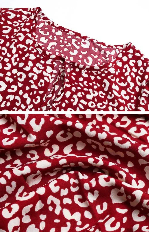 Elegant Red Abstract Chiffon Knee Dress