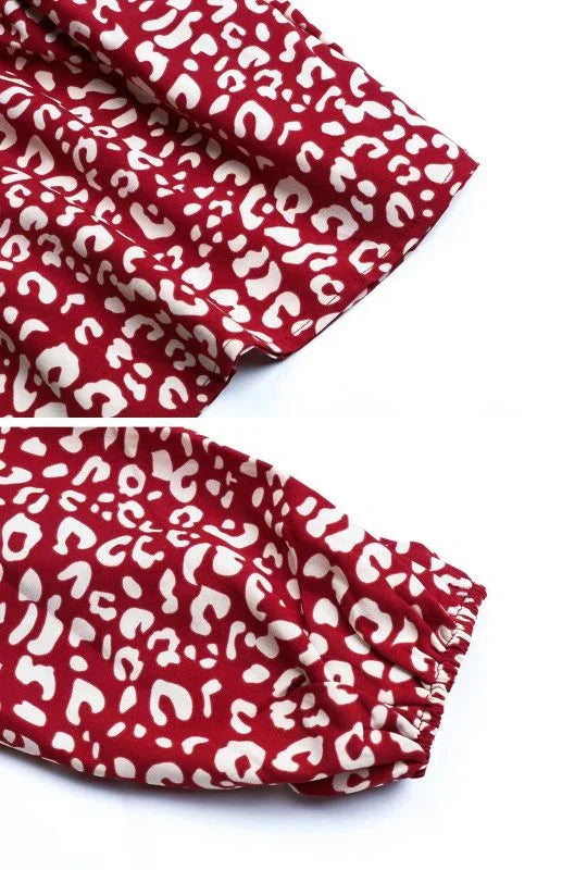 Elegant Red Abstract Chiffon Knee Dress