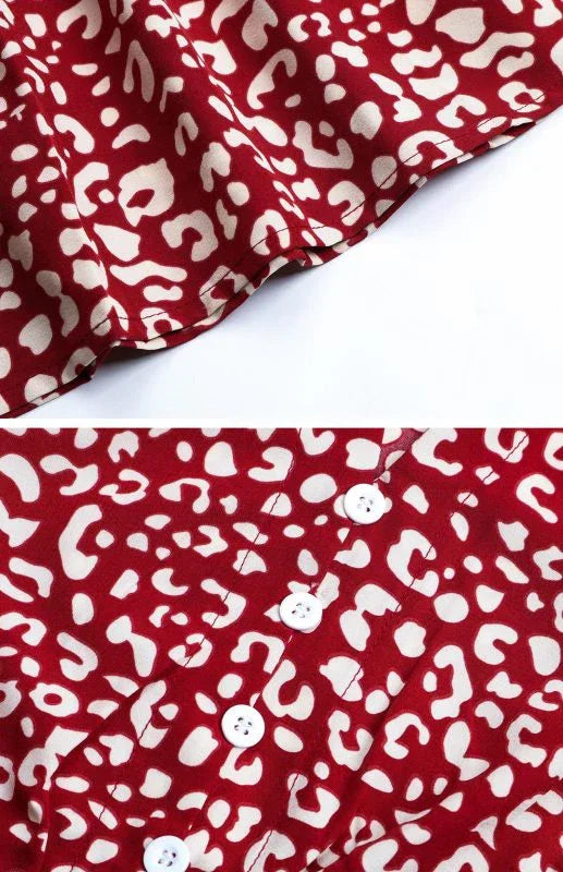 Elegant Red Abstract Chiffon Knee Dress