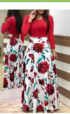 Elegant Red Floral A-Line Maxi Dress
