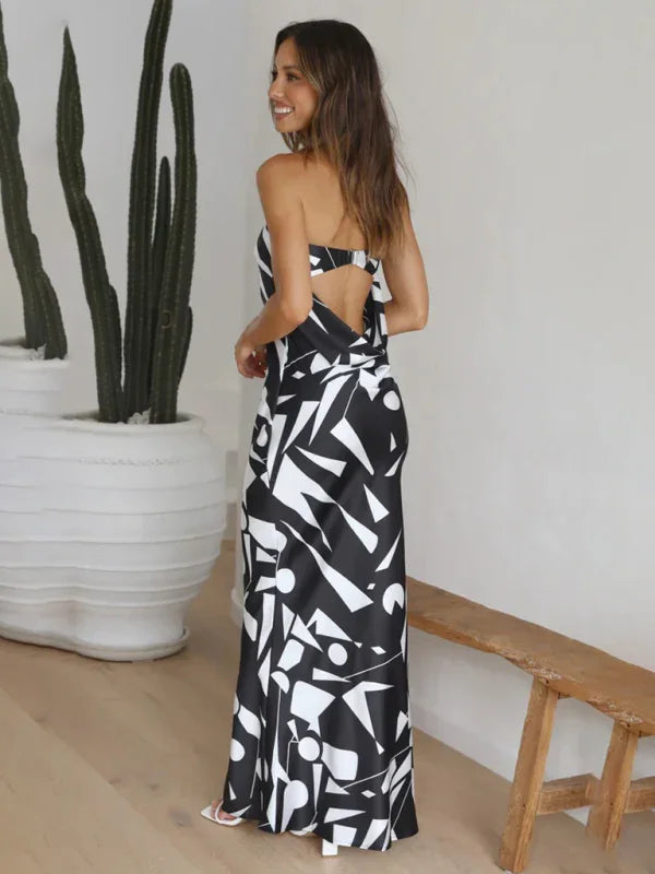 Elegant Satin Strapless Maxi Dress