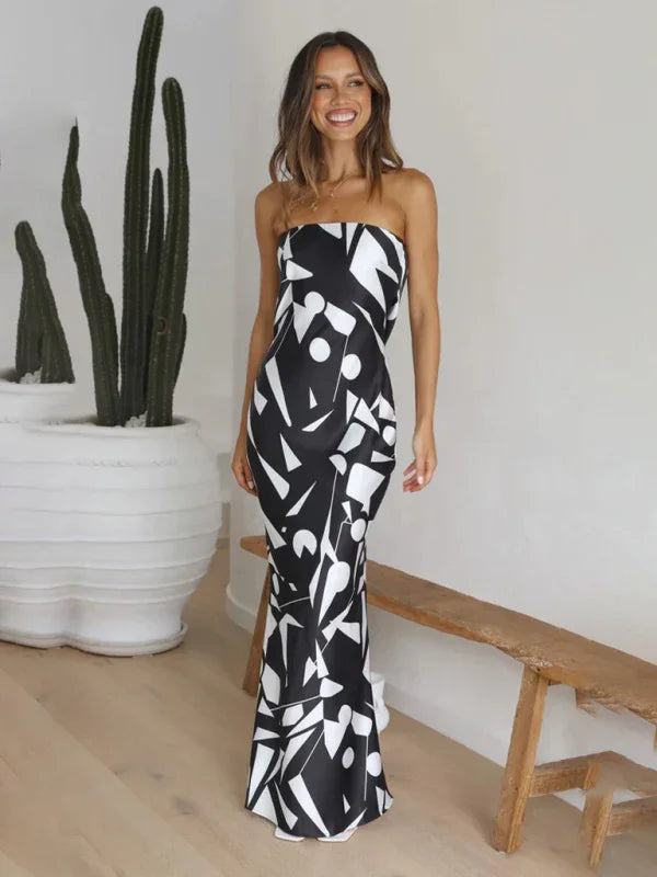 Elegant Satin Strapless Maxi Dress