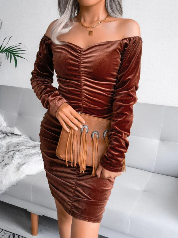 Elegant Velvet Ruched Mini Dress