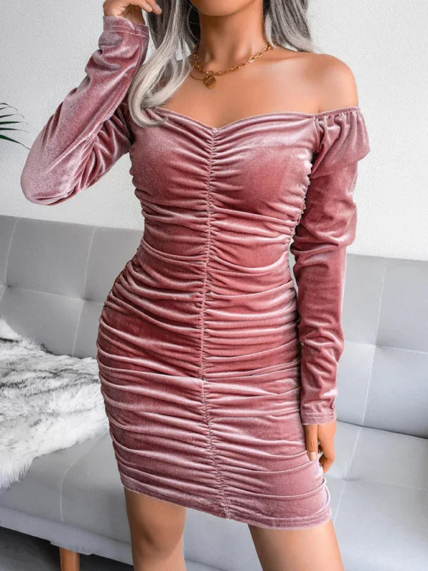 Elegant Velvet Ruched Mini Dress