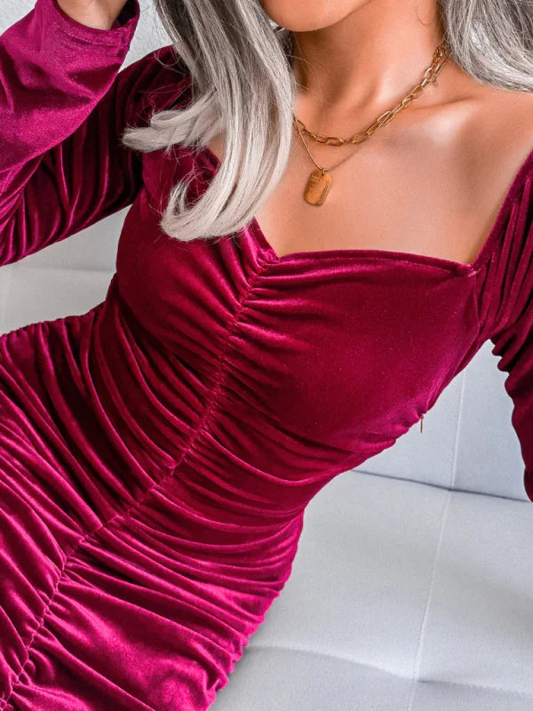 Elegant Velvet Ruched Mini Dress
