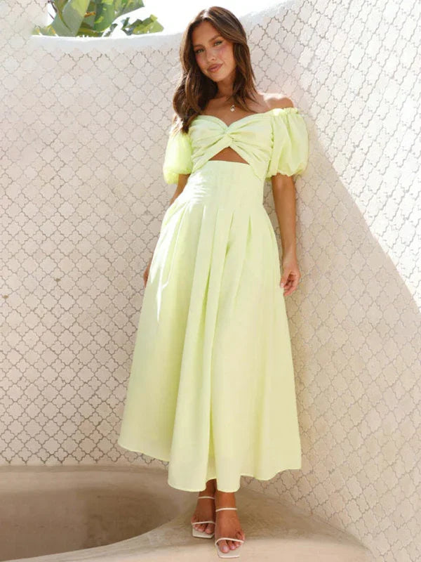 Elegant Yellow Sweetheart Chiffon Maxi Dress