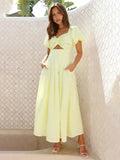 Elegant Yellow Sweetheart Chiffon Maxi Dress