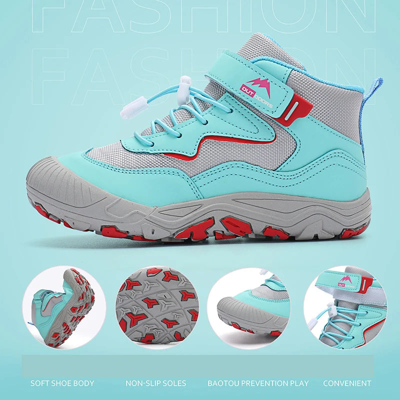 Kids' Boots - Athletic Kids Hiking Ankle Boots Sneakers - Lace-Up Velcro All-Season Shoes