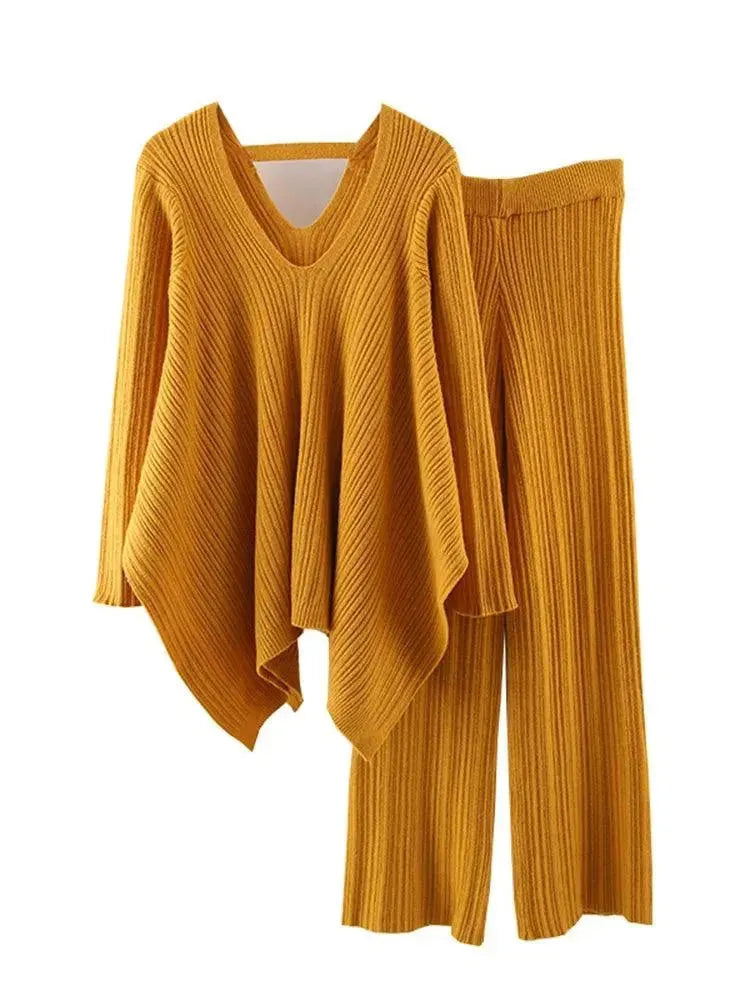 LSP SWEATER Chic Women Casual Mustard Two-Piece Sweater Set