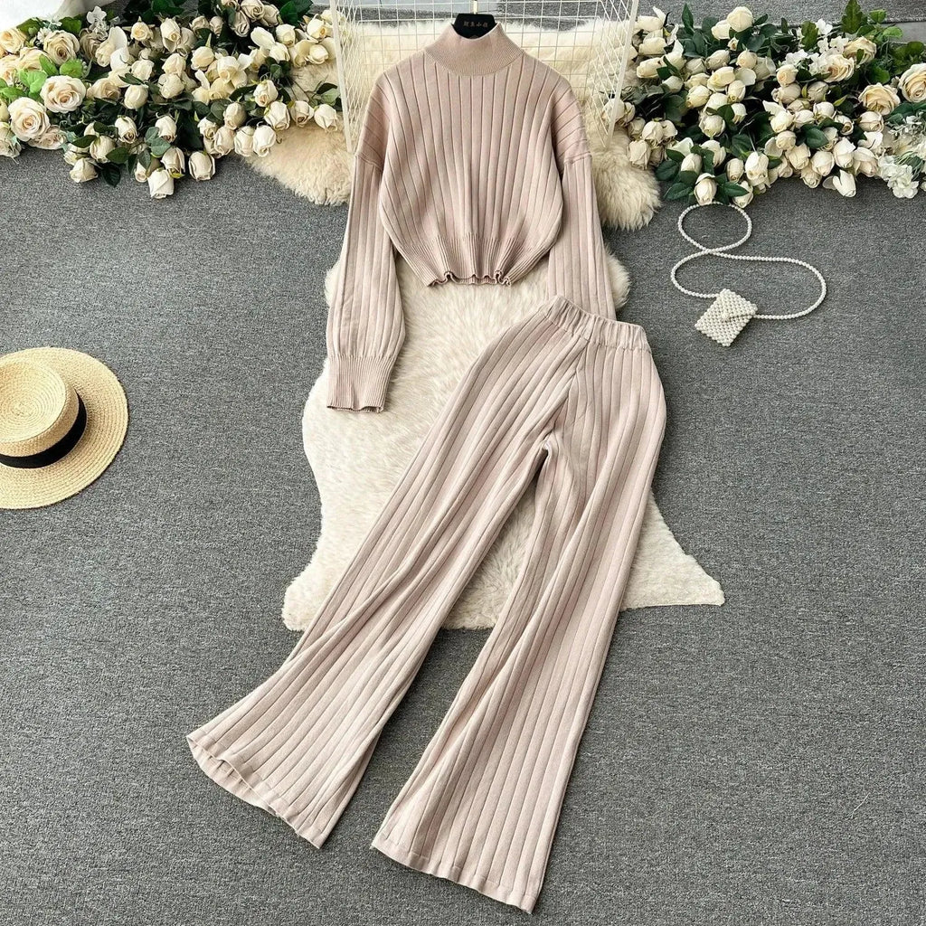 LSP SWEATER Cozy Women Casual Ribbed Two-Piece Sweater Set