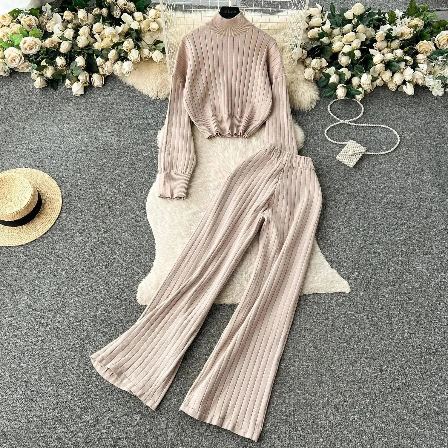 LSP SWEATER Cozy Women Casual Ribbed Two-Piece Sweater Set