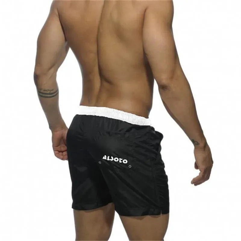 Men Black White Sporty Swim Shorts