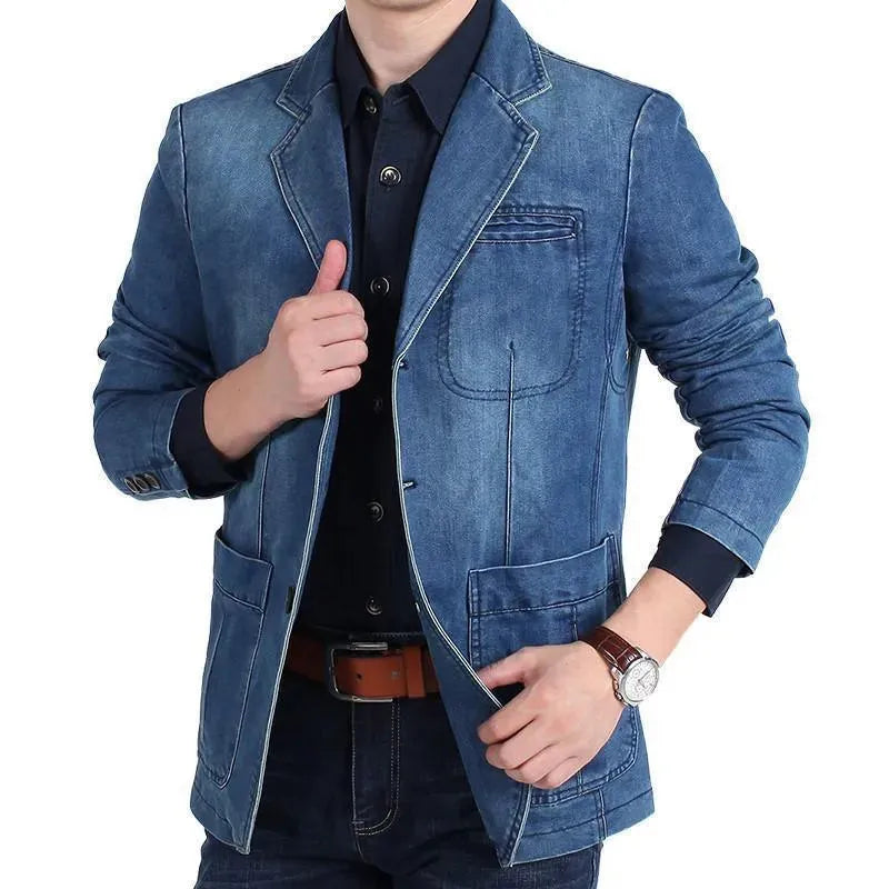 Men Blazer - Cowboy Denim Jeans Blazer fashion image