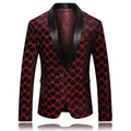 Men Blazer - Red Lapel Collar Tuxedo Blazer