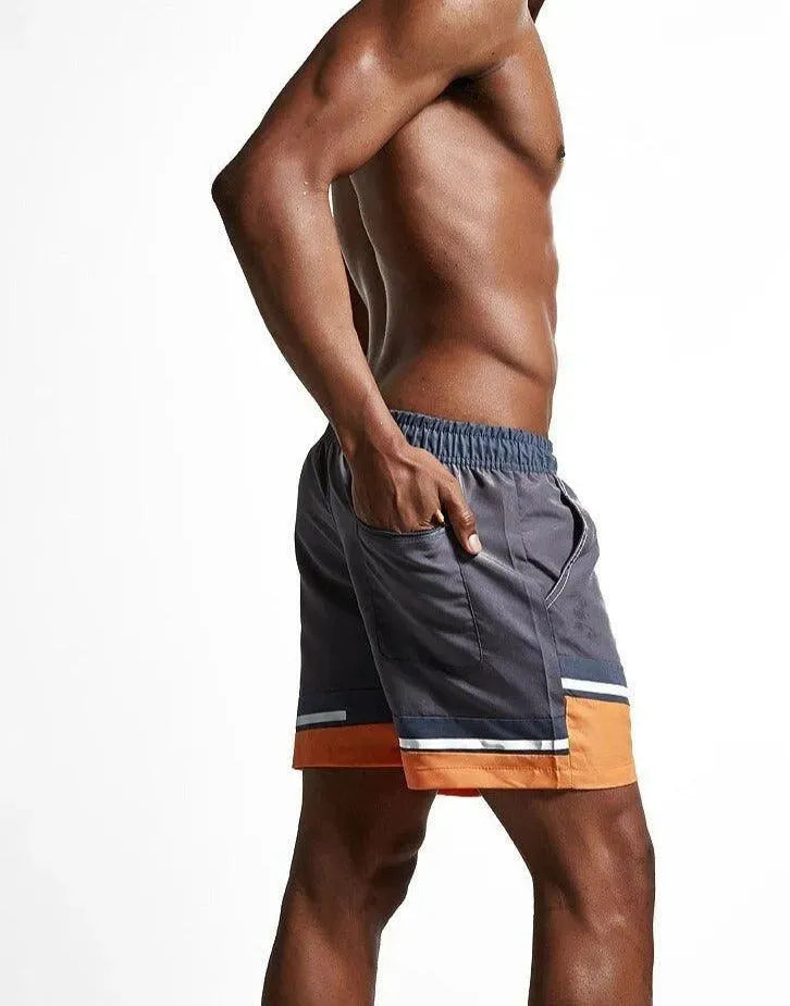 Men Blue White Colorblock Swim Shorts
