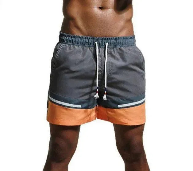 Men Blue White Colorblock Swim Shorts